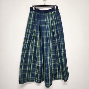 Joan Rivers Plaid Maxi Skirt Size S Elastic Waist Blue Green Pleated Academia